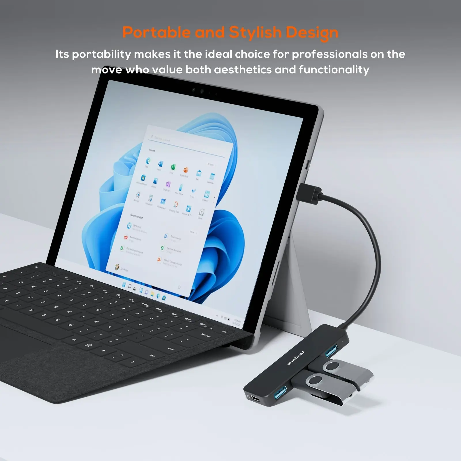 mBeat 4-Port 3.0 5Gbps USB-A Laptop/Computer Travel Hub 15cm w/USB-C DC Port