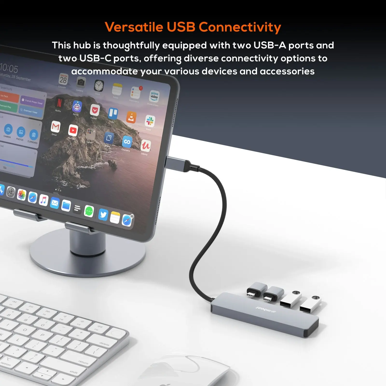 mBeat Elite 4-Port (2 USB-A + 2 USB-C) 10Gbps USB-C Compact Travel & Office Hub