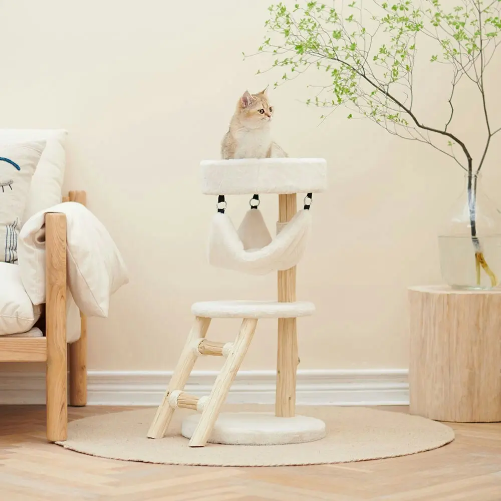 Petsbelle Devotion Solid Wood Sleeping/Scratcher Kitten Pet Lounge Cat Tree WHT