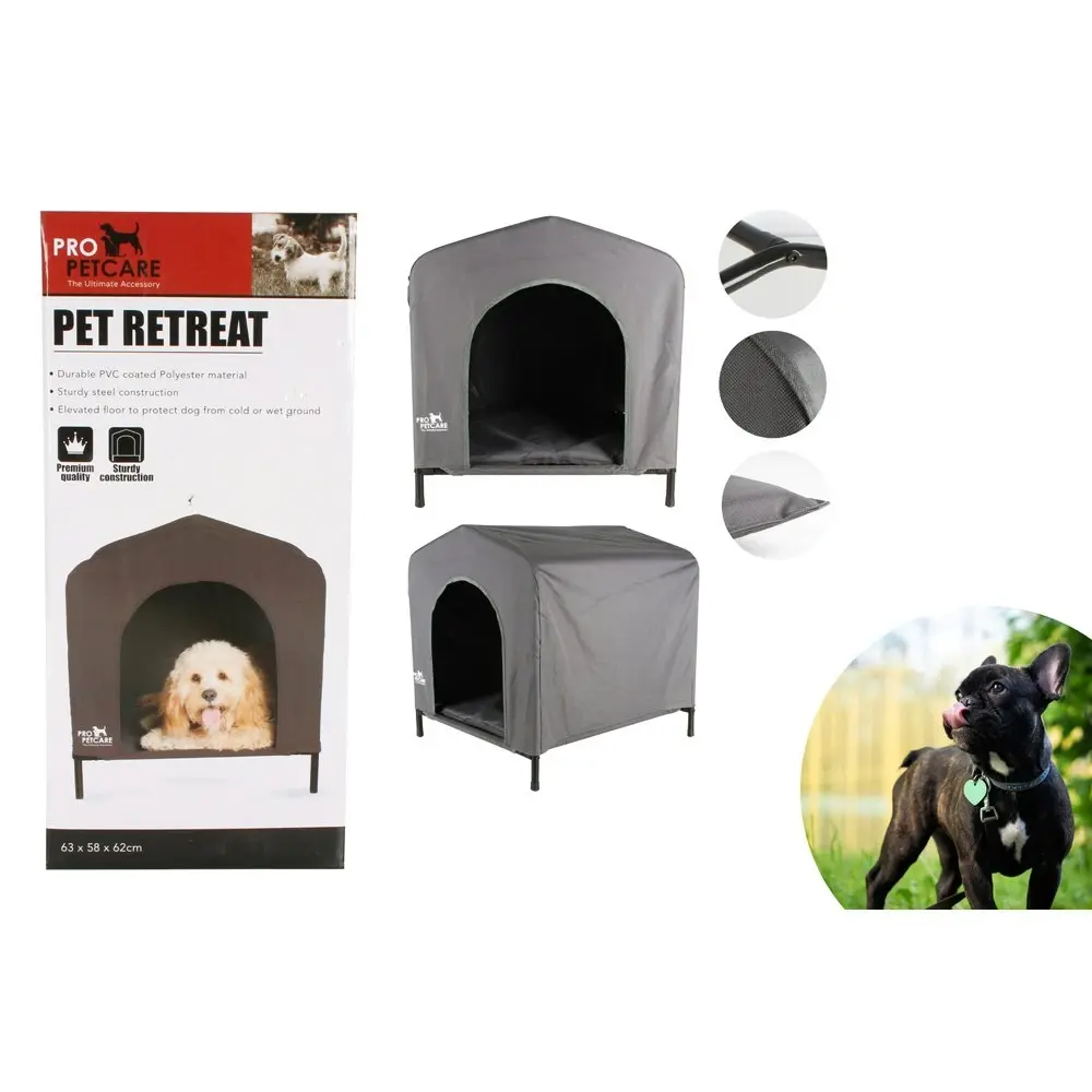 Pro Pet Care Elevated 63x58cm Fabric Retreat Dog Kennel Sleeping House Grey