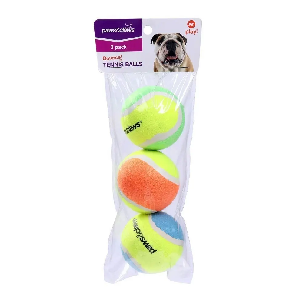 2x 3PK Paws & Claws 6cm Tennis Balls 2-Tone Dog Interactive Fun Play Game Toys