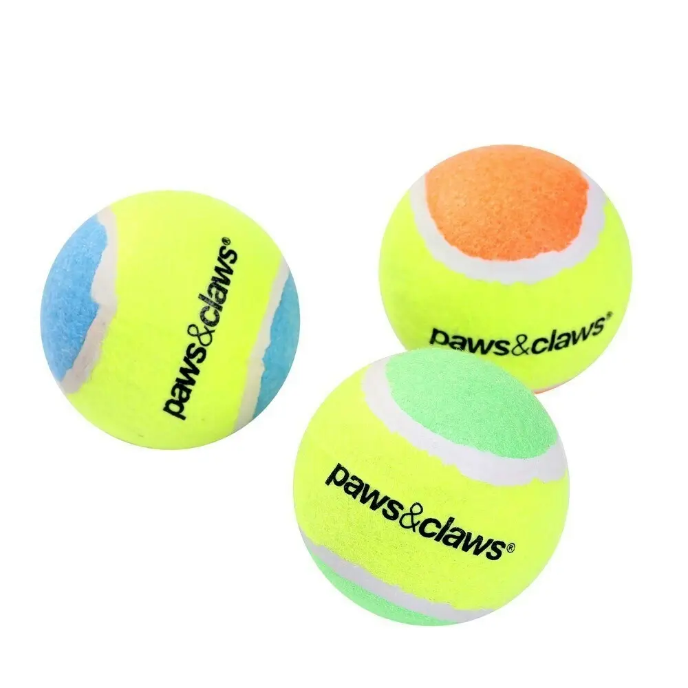 2x 3PK Paws & Claws 6cm Tennis Balls 2-Tone Dog Interactive Fun Play Game Toys