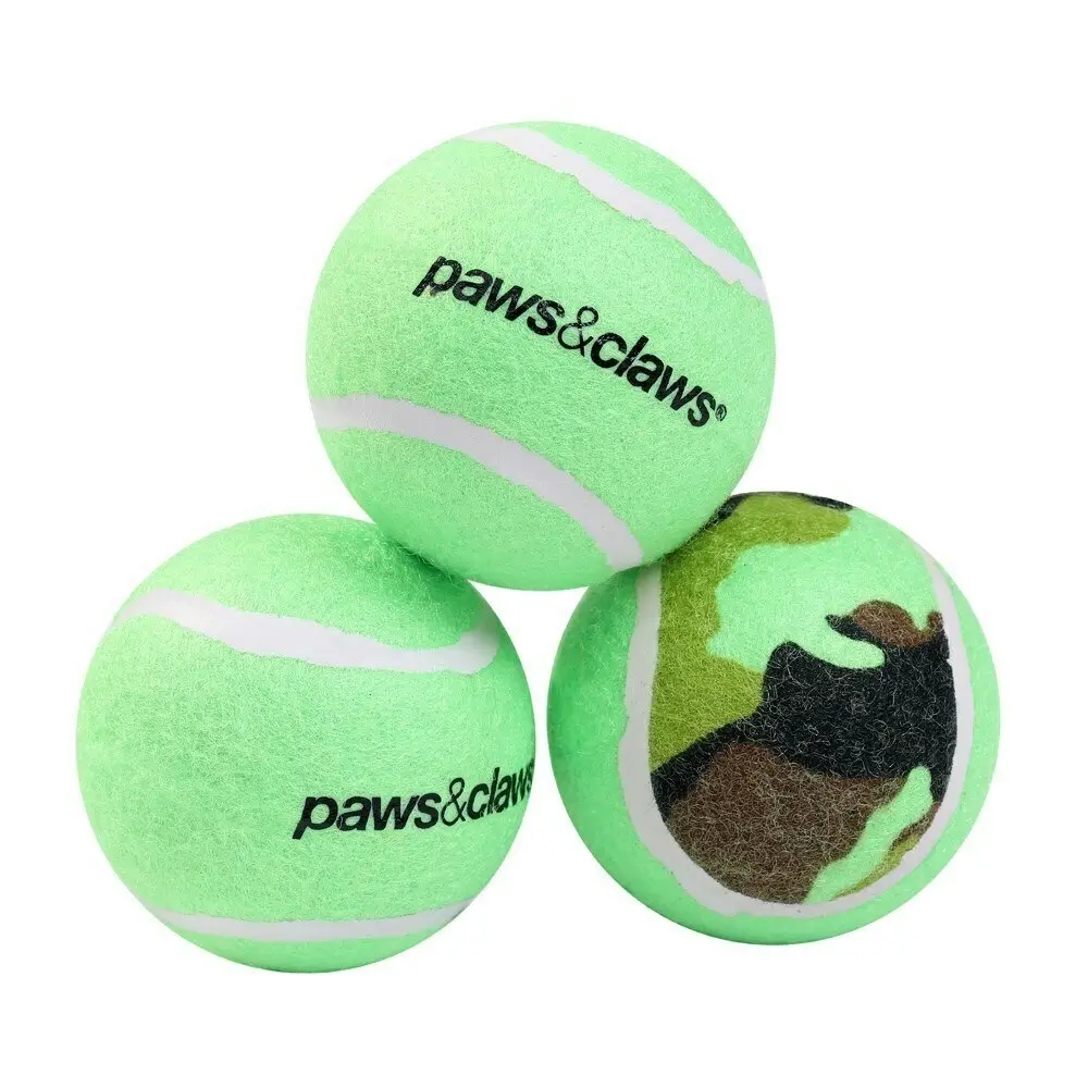 2x 3PK Paws & Claws 6cm Tennis Balls Camo Dog Interactive Fun Toys Play Assort