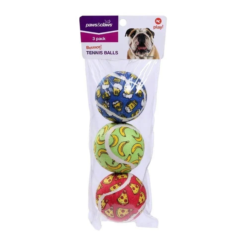 2x 3PK Paws & Claws 6cm Tennis Balls Printed Dog Interactive Fun Toys Play Asst