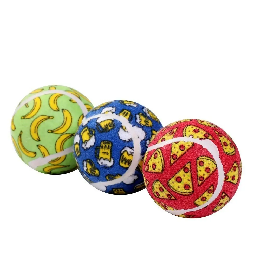 2x 3PK Paws & Claws 6cm Tennis Balls Printed Dog Interactive Fun Toys Play Asst