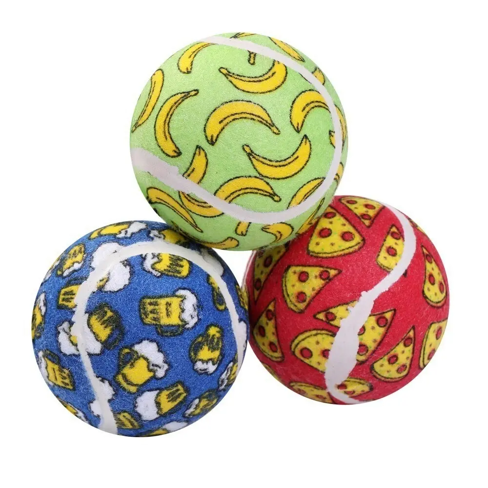 2x 3PK Paws & Claws 6cm Tennis Balls Printed Dog Interactive Fun Toys Play Asst