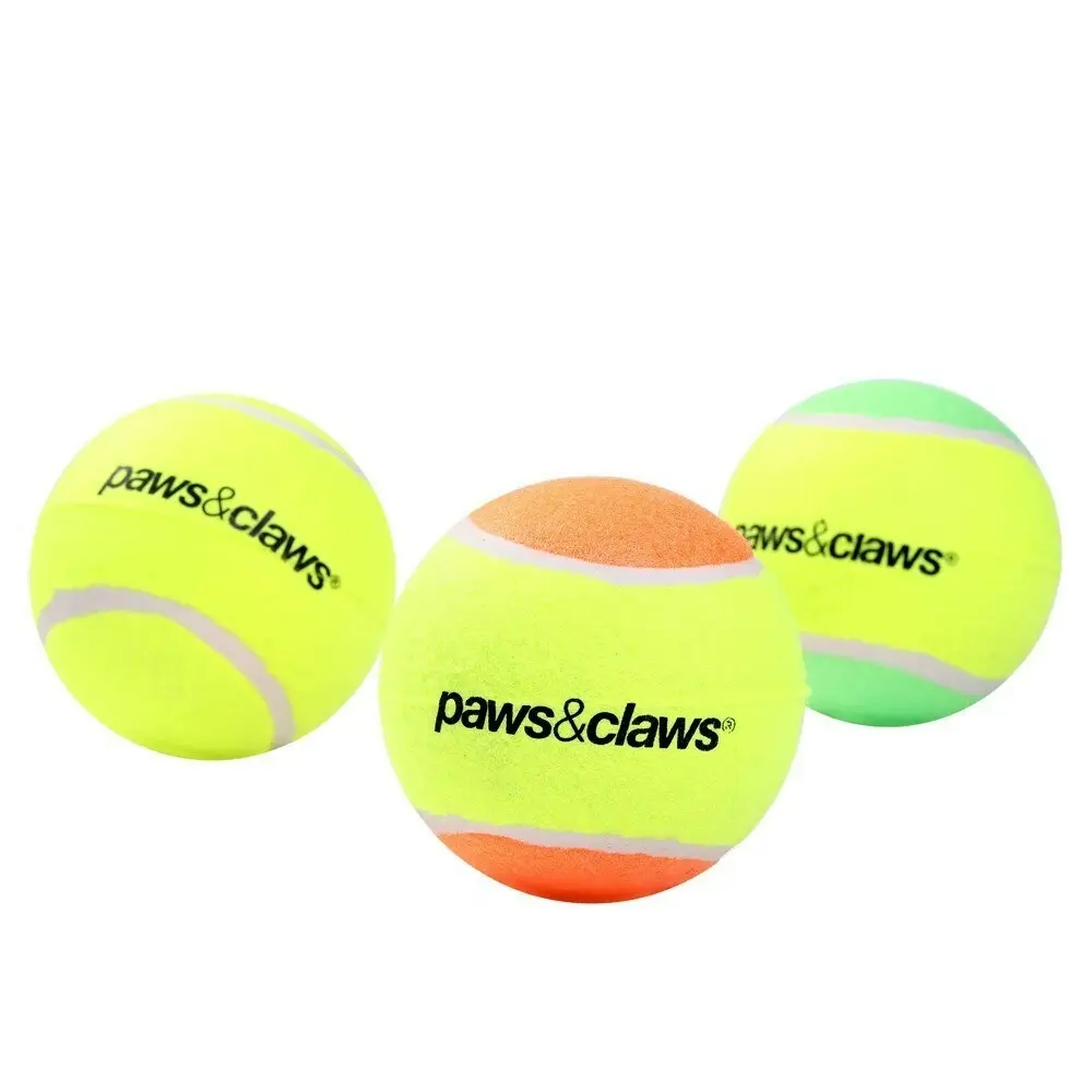 2x Paws And Claws 10cm Jumbo Tennis Balls Durable Dog/Pet/Cat Play Toy Assorted