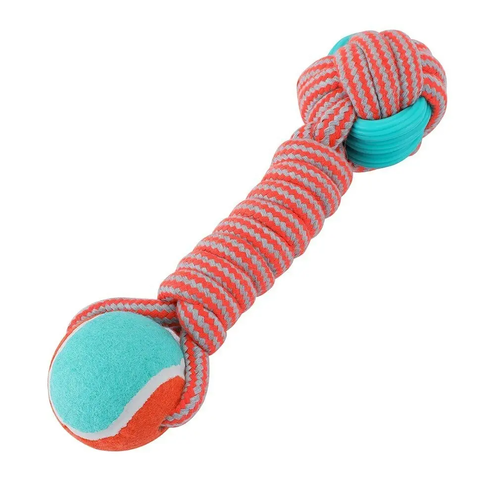 Paws & Claws 25cm Stretch & Fetch TPR Braided Rope Bone w/ Tennis Ball Dog Toy