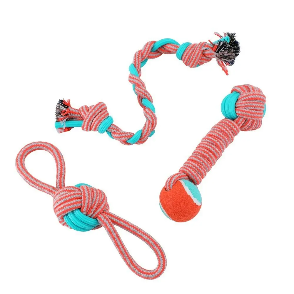 Paws & Claws 25cm Stretch & Fetch TPR Braided Rope Bone w/ Tennis Ball Dog Toy