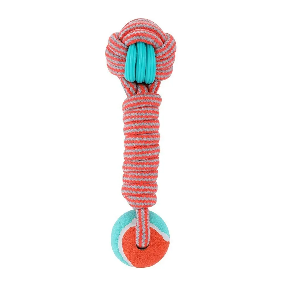 Paws & Claws 25cm Stretch & Fetch TPR Braided Rope Bone w/ Tennis Ball Dog Toy