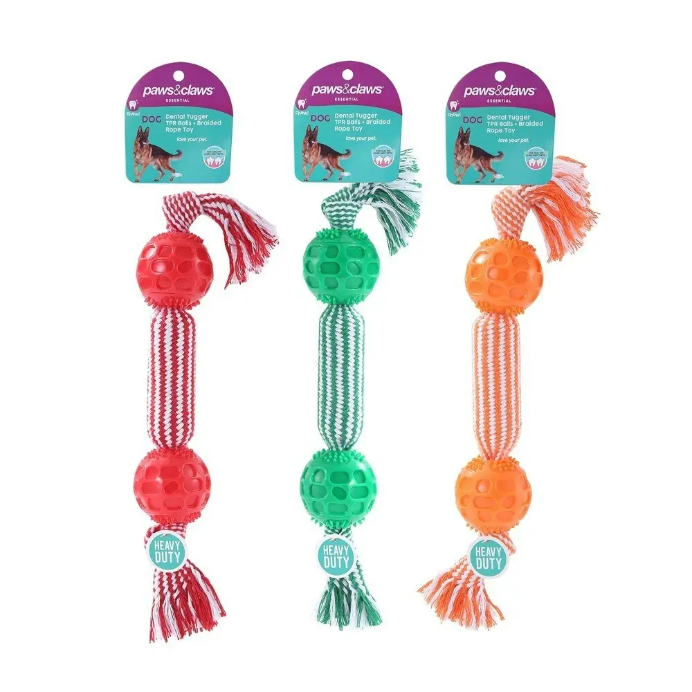 Paws & Claws 38cm Dental Tugger Dog/Pet Toy TPR Body + Braided Rope Assorted