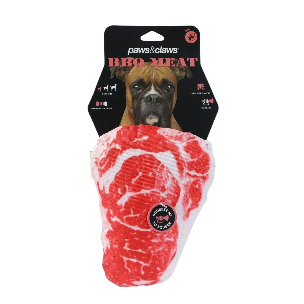 2x Paws & Claws Feed Me BBQ Steak Oxford Pet/Dog Play Toy w/ Squeaker 20x15cm