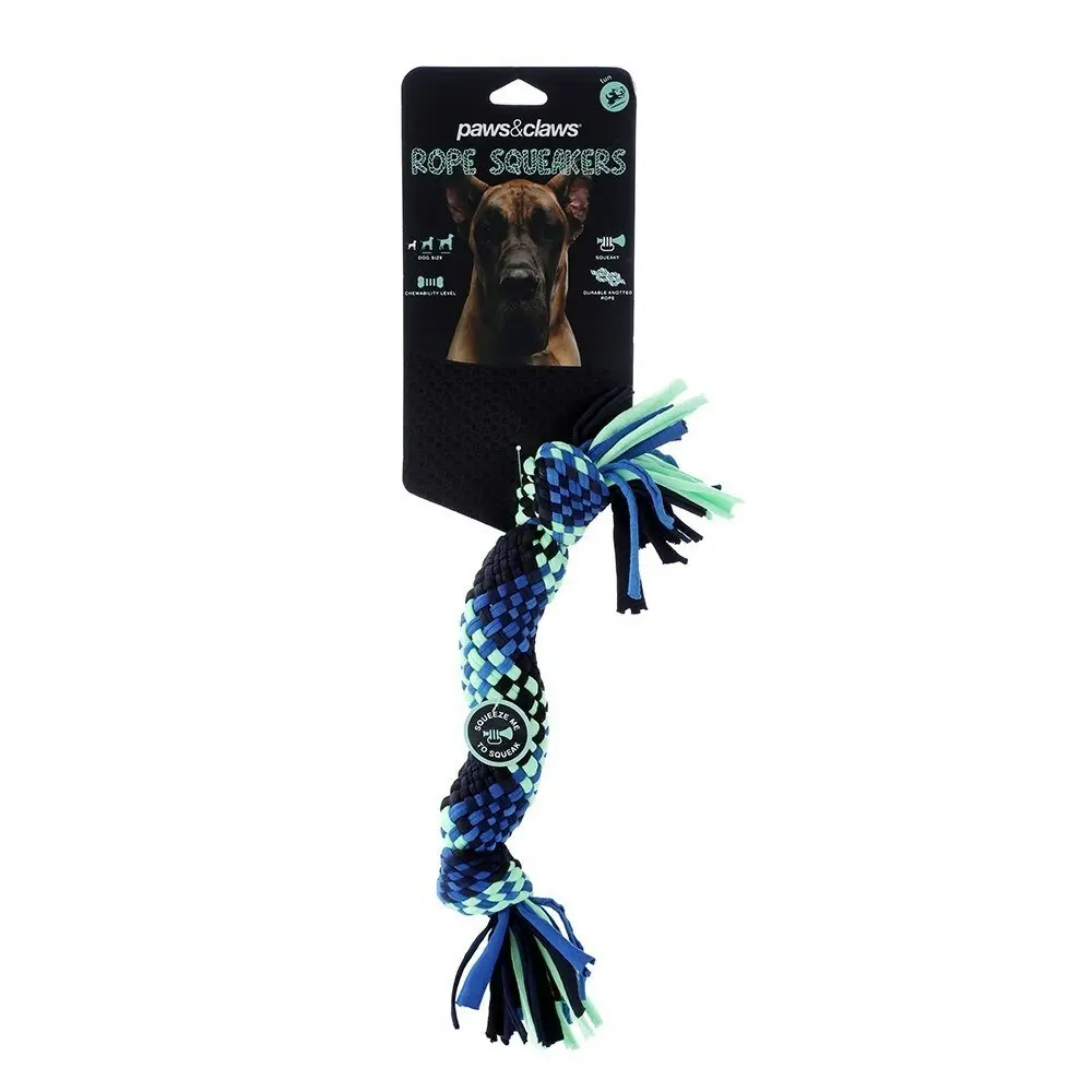 3x Paws & Claws Woven Rope Squeaker Pet/Dog Play/Interactive Toy Assorted 30cm