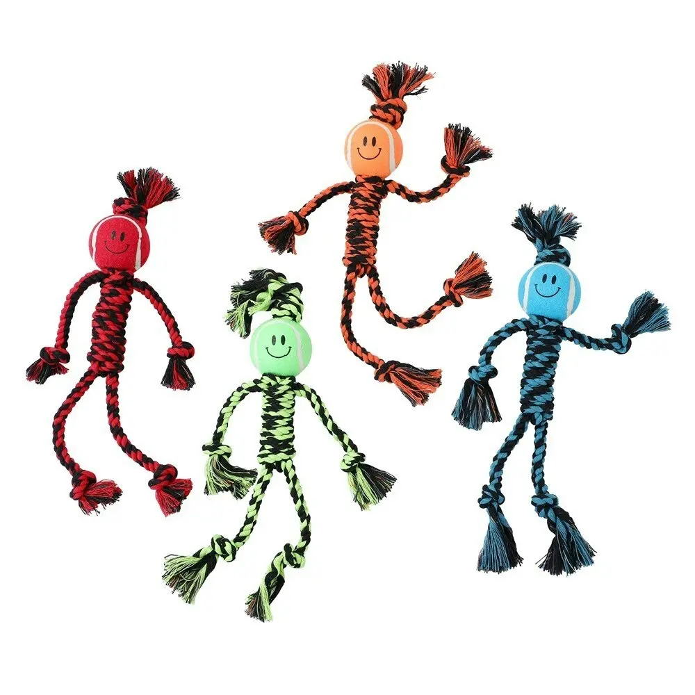 3x Paw & Claws 40cm Woven Rope Man Tug w/ Tennis Ball Pet Dog Play Toy Assorted