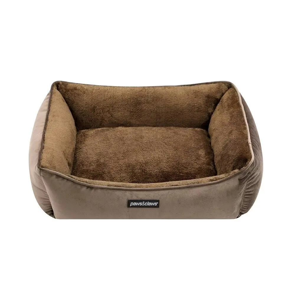 Paws & Claws Lux 60x50cm Walled Sleeping Dog Bed Rectangle Cushion Small Mocha