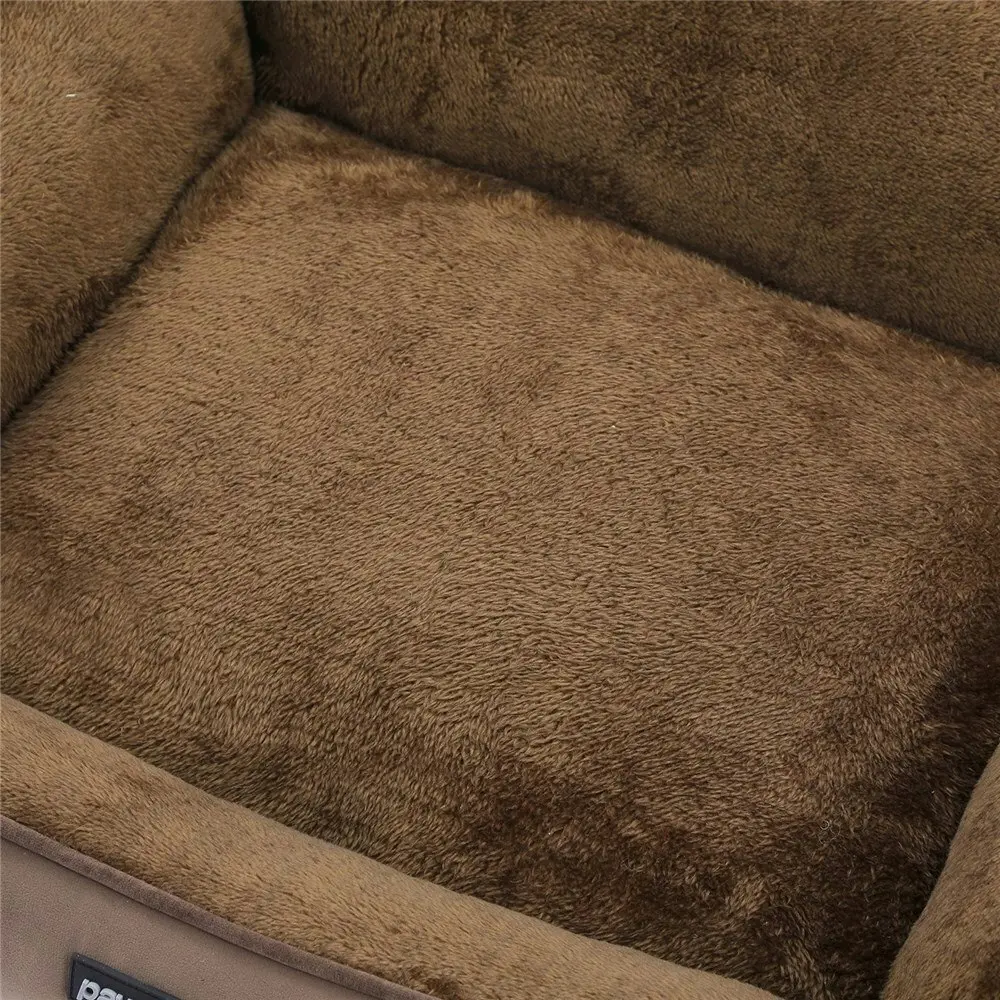 Paws & Claws Lux 60x50cm Walled Sleeping Dog Bed Rectangle Cushion Small Mocha