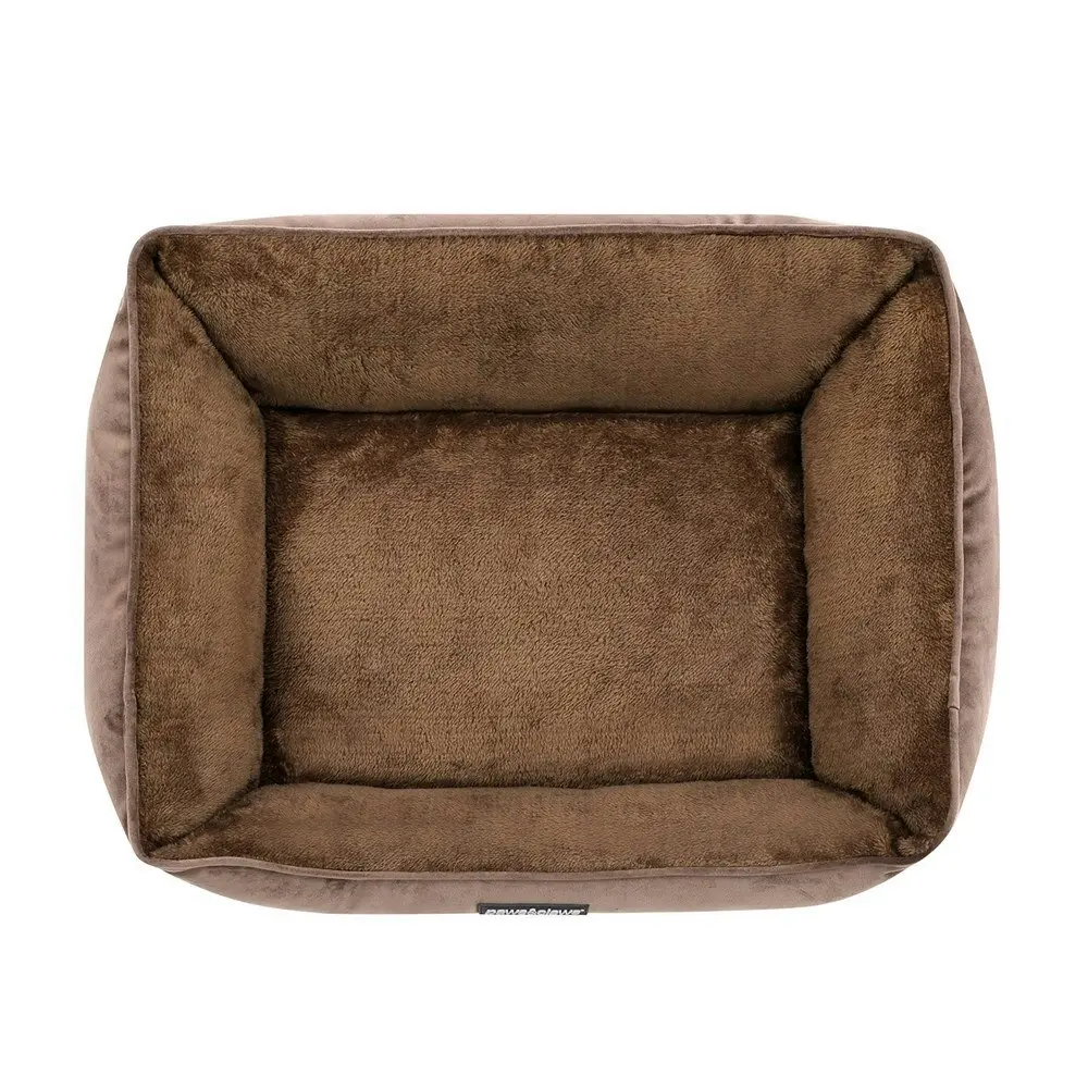 Paws & Claws Lux 60x50cm Walled Sleeping Dog Bed Rectangle Cushion Small Mocha