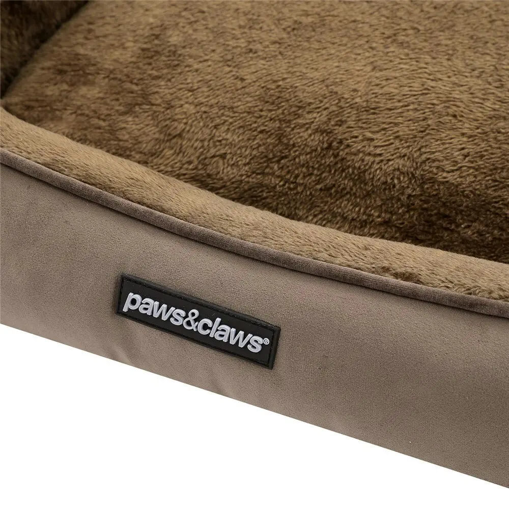 Paws & Claws Lux 60x50cm Walled Sleeping Dog Bed Rectangle Cushion Small Mocha