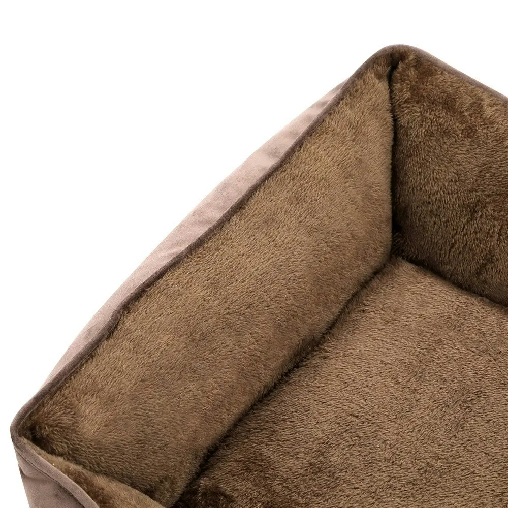 Paws & Claws Lux 60x50cm Walled Sleeping Dog Bed Rectangle Cushion Small Mocha