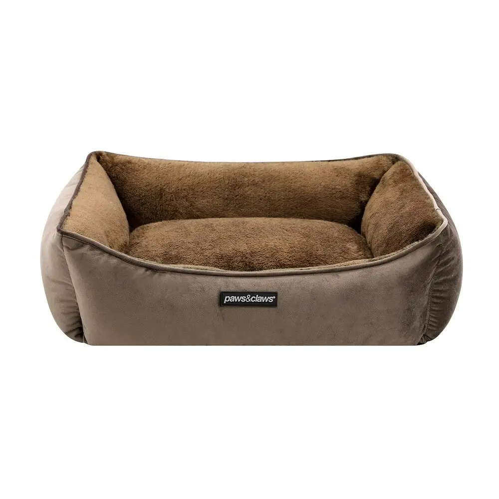 Paws & Claws Lux 60x50cm Walled Sleeping Dog Bed Rectangle Cushion Small Mocha