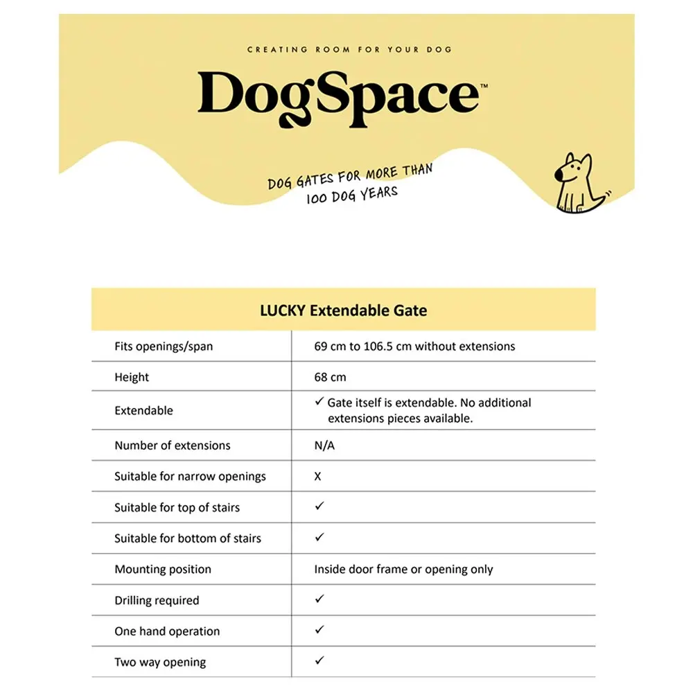 DogSpace Lucky Metal Safety Barrier/Gate Adjustable 72.5x106.8cm Dog/Pet White