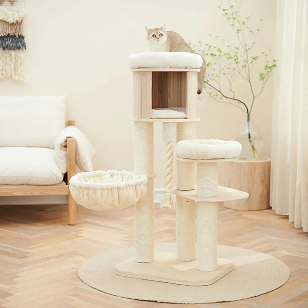 Petsbelle Virtue Solid Wood Sleep/Scratcher Kitten Pet Hideaway Cat Tree White