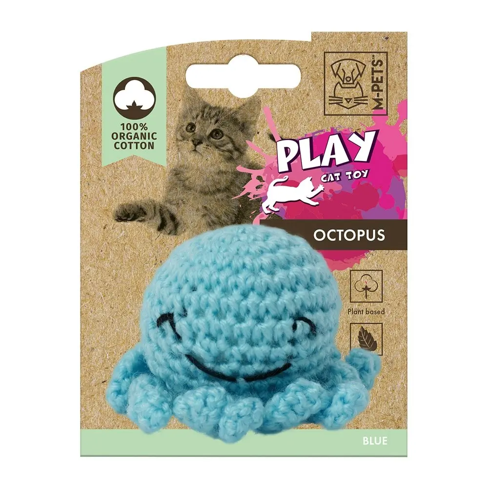 2x M-Pets 7x5cm Cat/Kitten Pet Cotton Octopus w/ Catnip Interactive Fun Toy Blue