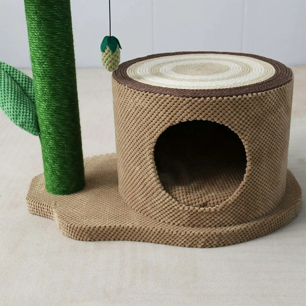 Catio Pet Cat Log Scratcher House w/ White Camelia Scratching Tree Furniture