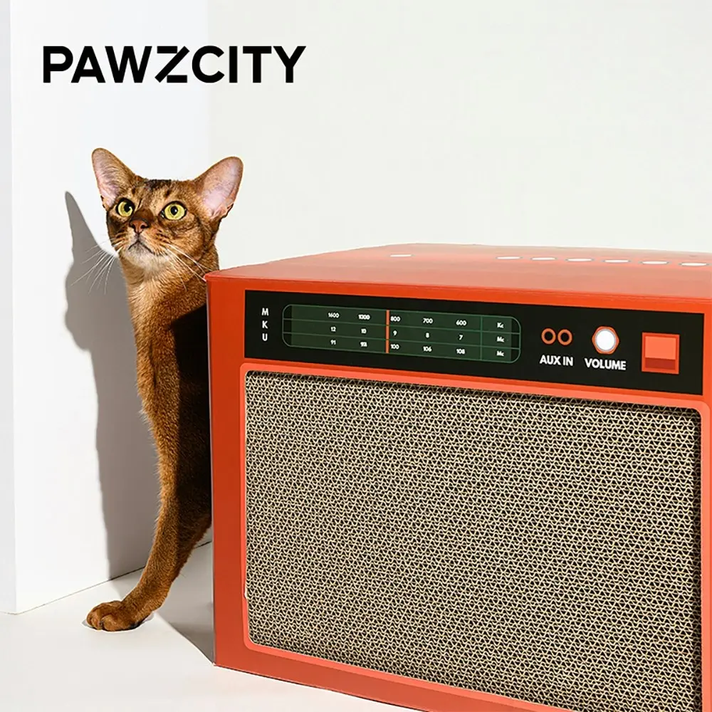 Pawzcity 45cm Cardboard Vintage Speaker Cat/Kitten Scratching House A Pet Box