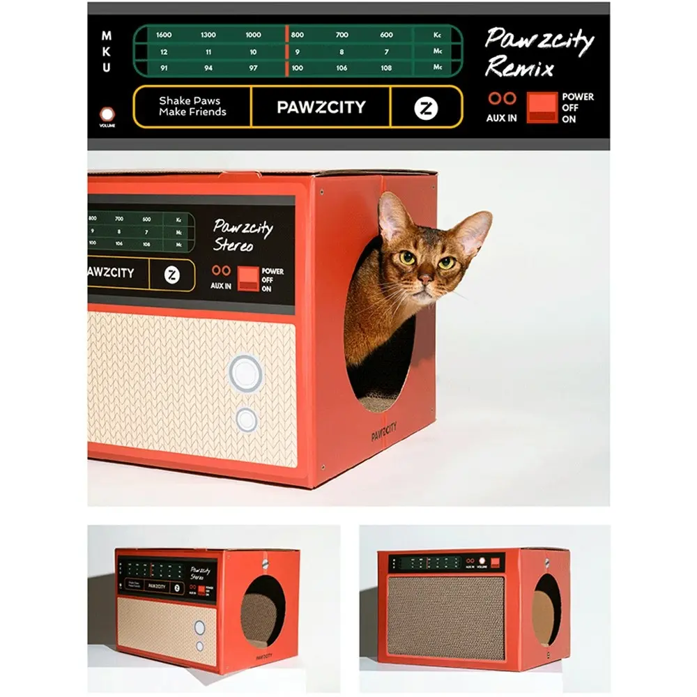 Pawzcity 45cm Cardboard Vintage Speaker Cat/Kitten Scratching House A Pet Box