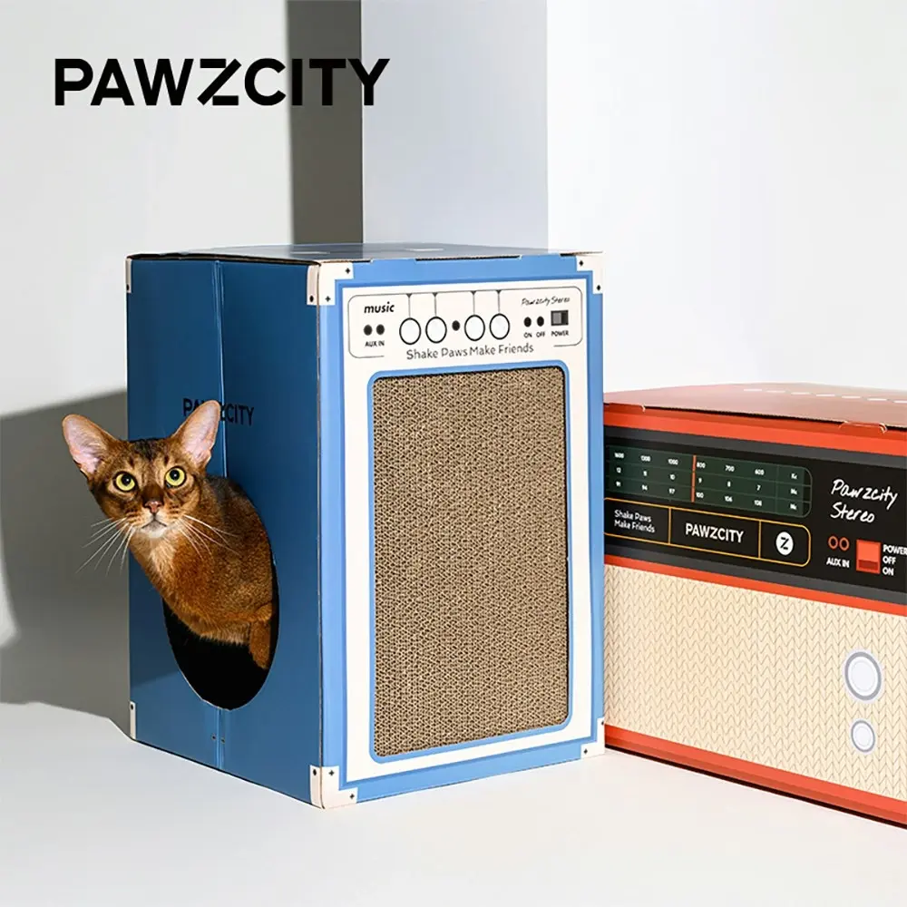 Pawzcity 45cm Cardboard Vintage Speaker Cat/Kitten Scratching House A Pet Box