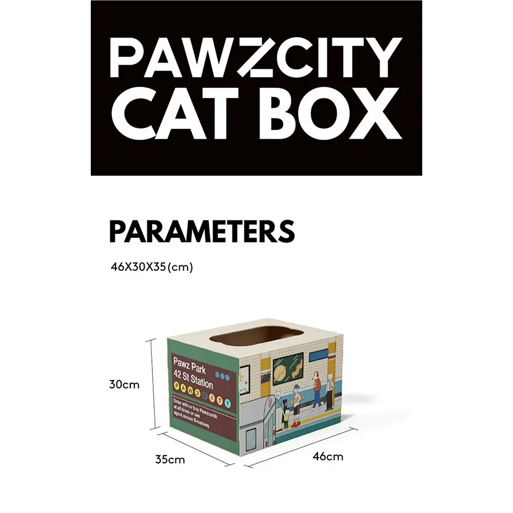 Pawzcity 46cm Cardboard Cat Scratcher House New York Subway Kitten Scratch Box