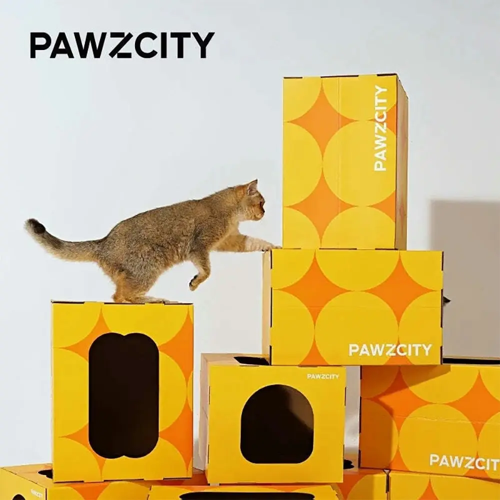 Pawzcity 46cm Cardboard Cat Scratcher House Box Fun Play Pet Furniture Yellow