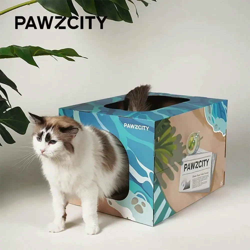 Pawzcity 46cm Cardboard Cat Scratcher House Box Fun Play Pet Furniture Yellow