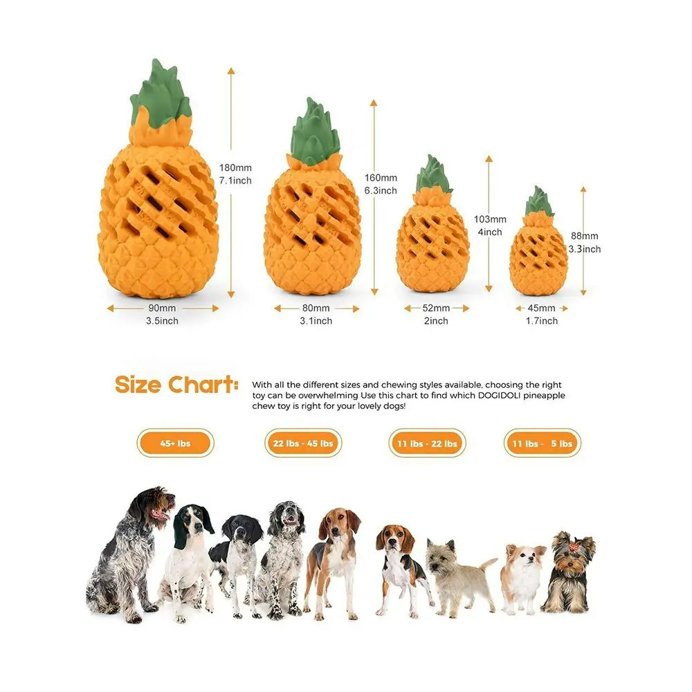 2x Petopia Ultra Tough 9cm Rubber Pawsome Pineapple Dog Toy Chew Treat Mini ORNG