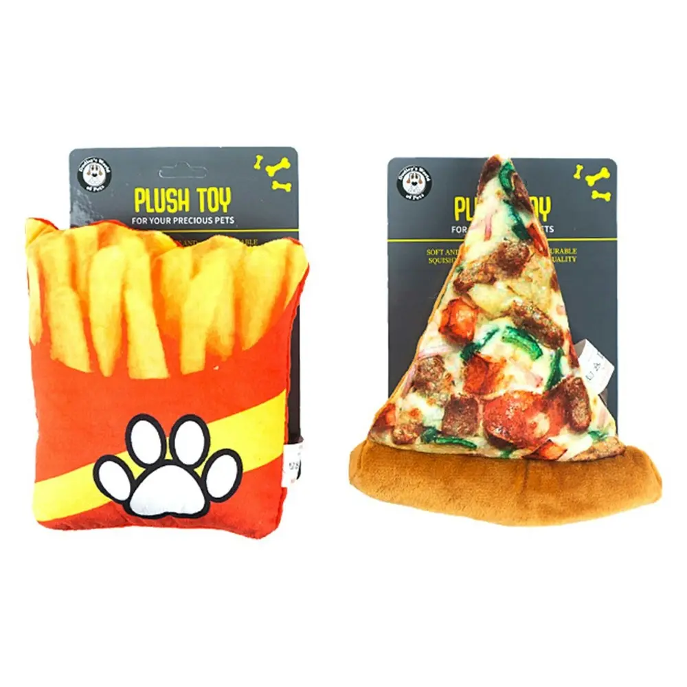 3x Dudley's World Of Pets Plush Pizza & Chips Dog/Pet Novelty Soft Toy Assorted