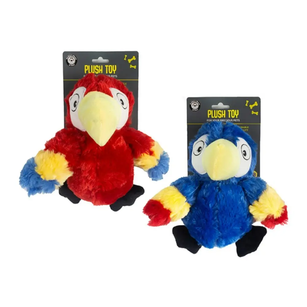 3x Dudley's World Of Pets Plush Parrot With Squeaker Dog/Pet Soft Toy Assorted