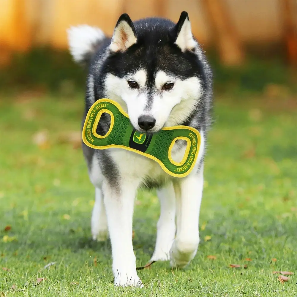 John Deere Licensed Pet Accessories Dog Nylon Web Binding Squeaker Tug Toy