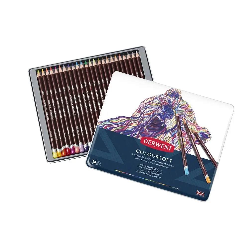 24PK Derwent Artist Coloursoft Drawing/Colouring/Art Professional Pencils w/ Tin