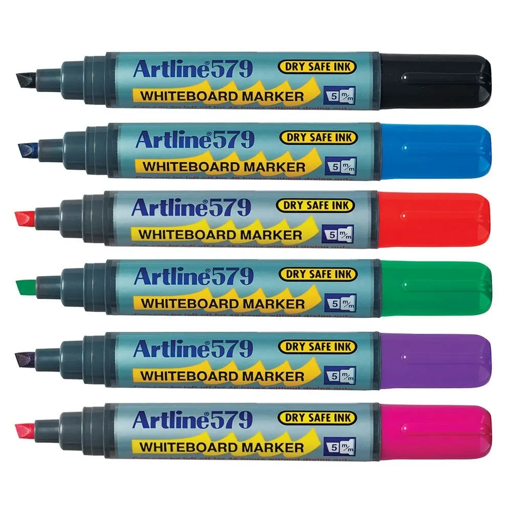 6pc Artline 579 5mm Chisel Nib Office Whiteboard Marker Assorted Colours Wallet