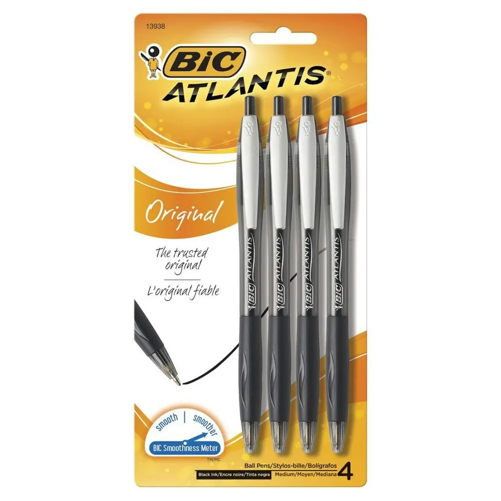 120pc Bic Atlantis Original Medium Glide Exact Retractable Ballpoint Pens Black