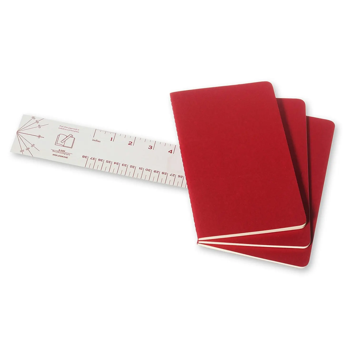 3pc Moleskine Plain Cahier Notebook Architects/Designers Journal L Cranberry Red