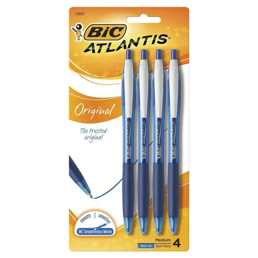 120pc Bic Atlantis Original Medium Glide Exact Retractable Ballpoint Pens Blue