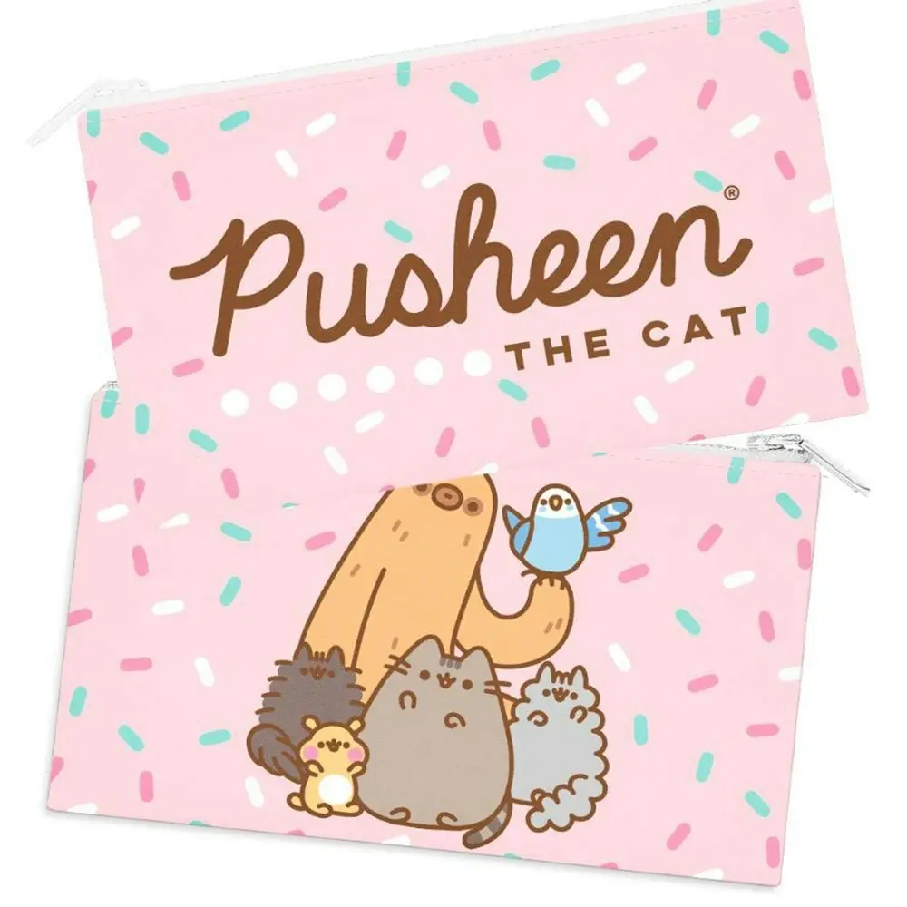 3x Pusheen And Friends Character Themed Flat Pencil/Stationary Case Pink