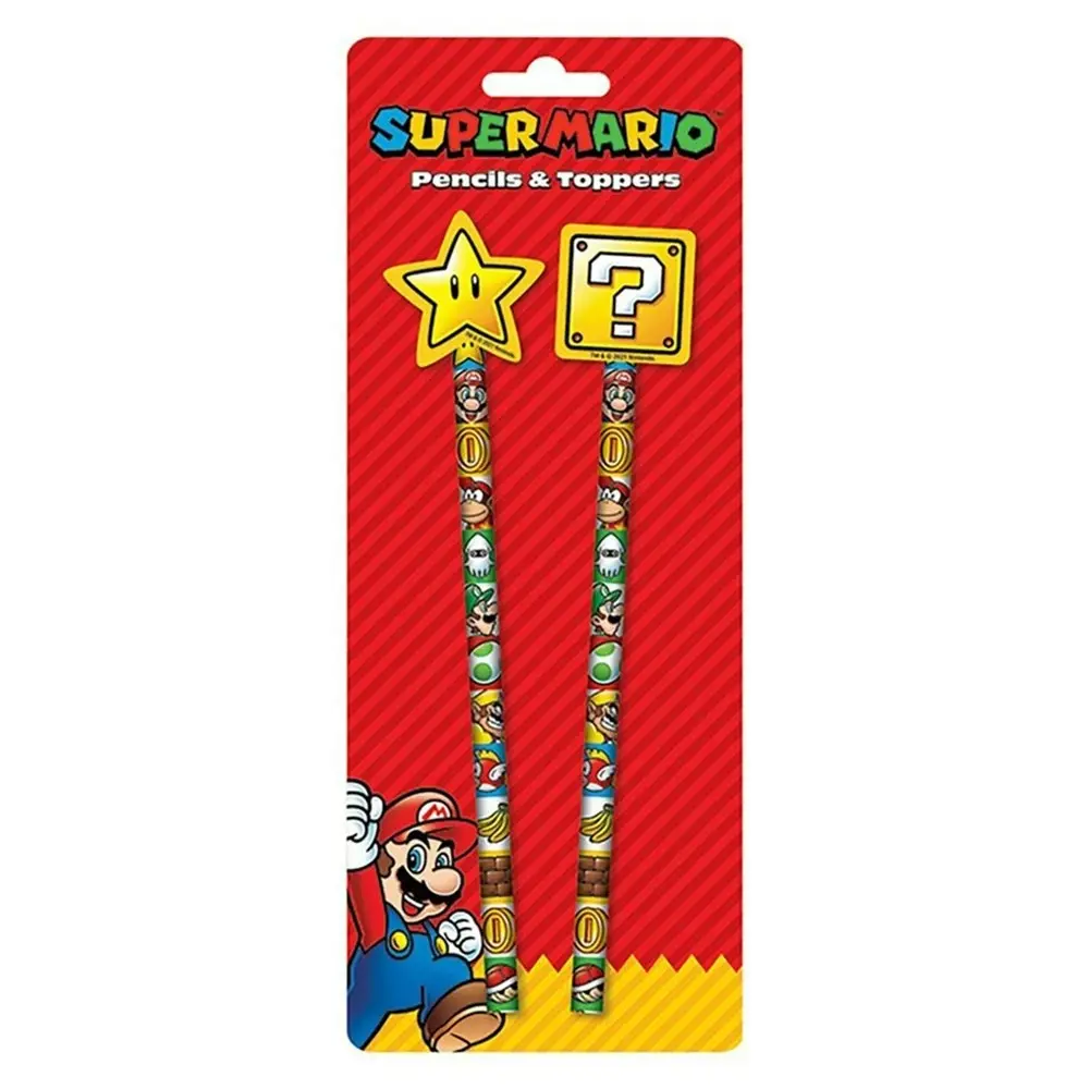 6pc Super Mario Brothers Video Game Themed Pencil Set Star and Question Block