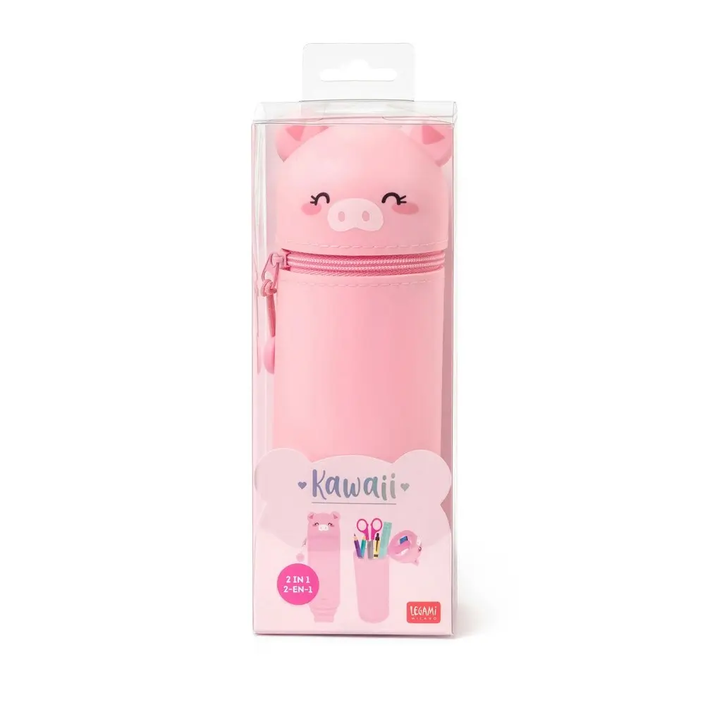 Legami Kawaii 2-in-1 Soft Silicone Pencil Case Ballpen/Pen Stationery Piggy