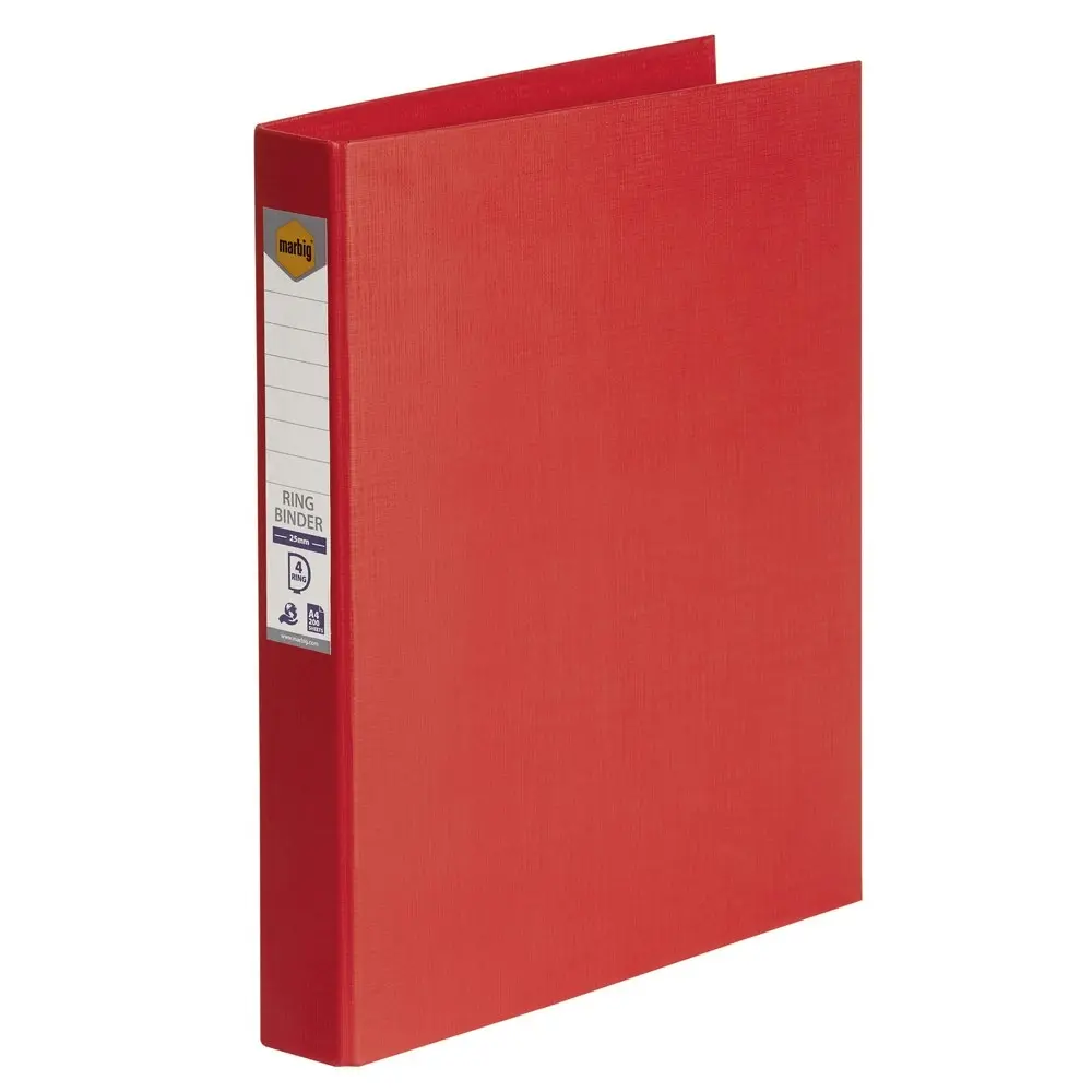 3x Marbig PE/Linen 4 D-Ring 25mm A4 Binder File Document Organiser Holder Red