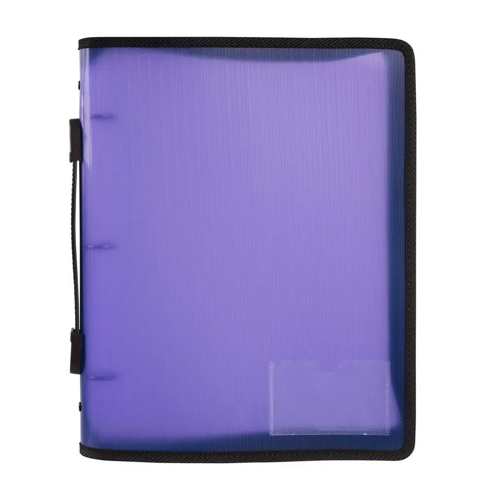 2x Marbig A4 File Zipper 3 O-Ring Binder w/Handle 25mm Document Organiser Purple