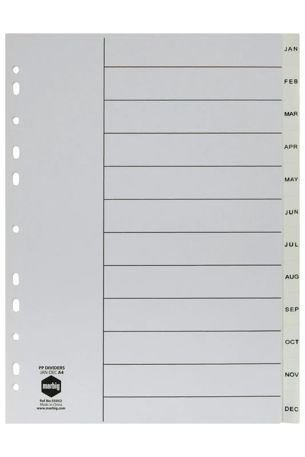 6x Marbig PP Jan-Dec Tab A4 Binder Indices/Dividers Month File Organiser White