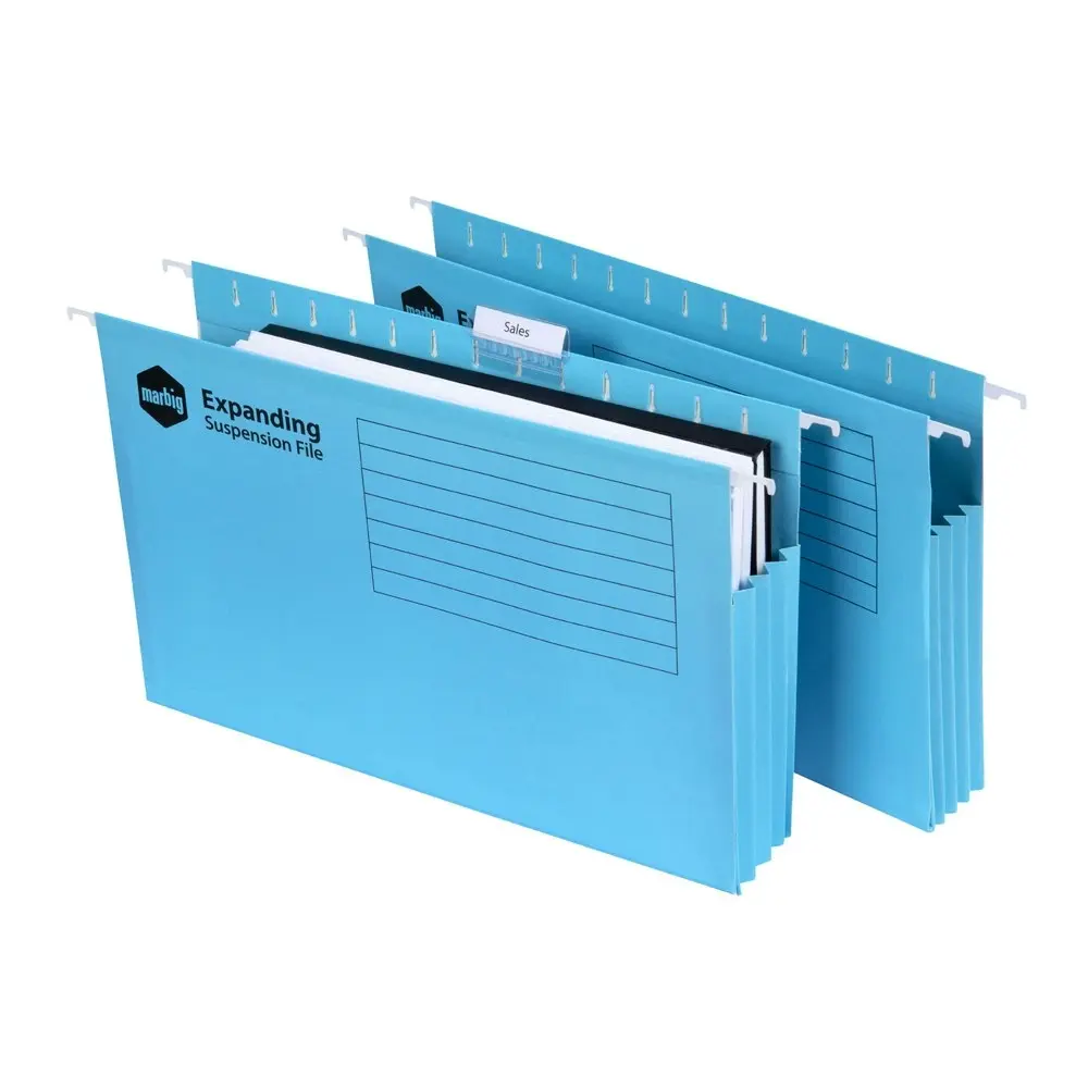 20pc Marbig Expanding Foolscap Suspension File Holder w/ Tabs/Inserts Blue